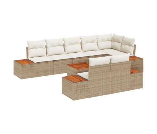 Juego de Sofás de Jardín de 9 Piezas con Cojines Beige Polirratán Acacia