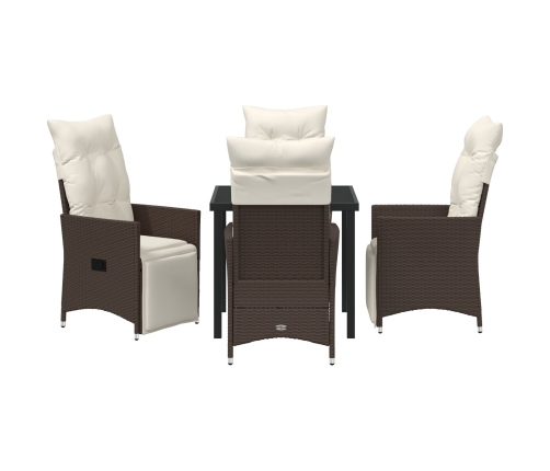 Set de Comedor de Jardín de 5 Piezas de  con Cojines Marrón Poliratán