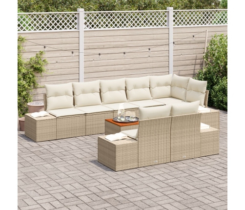 Juego de Sofá de Jardín  de 9 Piezas con Cojines Beige Poliratán Acacia