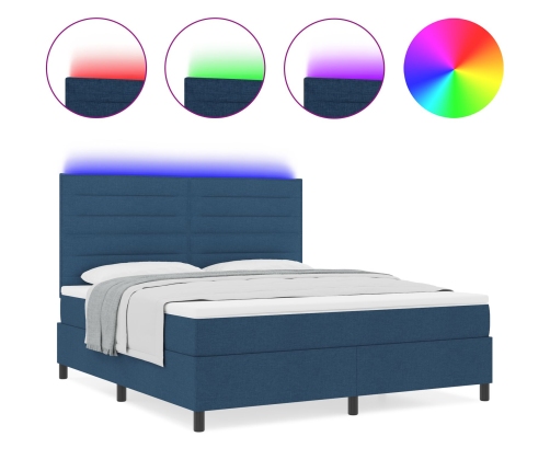 Cama tipo box spring  con colchón y LED azul 160x200 cm tela