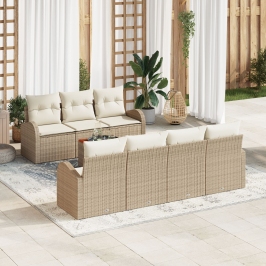 Juego de Sofá de Jardín de 8 Piezas con Cojines Beige de Poliratán Acacia