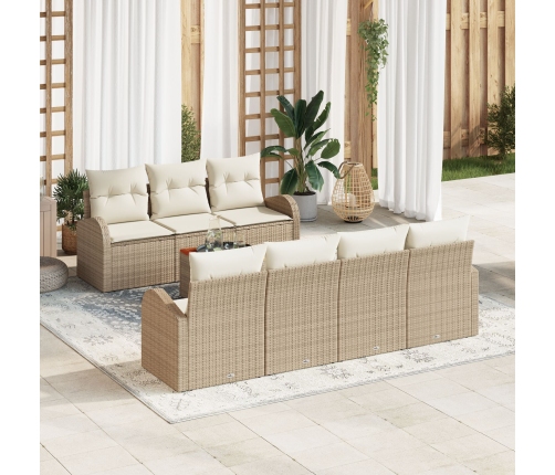 Juego de Sofá de Jardín de 8 Piezas con Cojines Beige de Poliratán Acacia