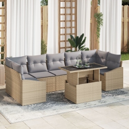 Conjunto de Sofás de Jardín de 8 Piezas Con Cojines Beige Ratán