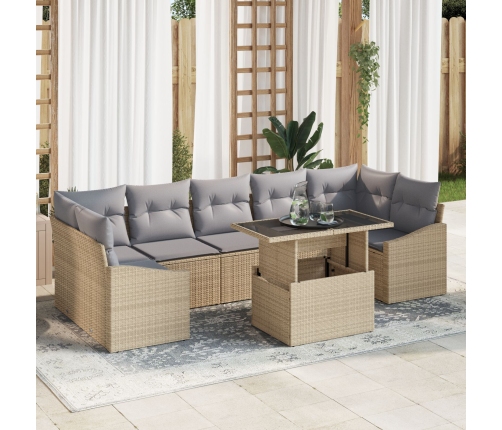 Conjunto de Sofás de Jardín de 8 Piezas Con Cojines Beige Ratán