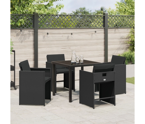 Set de Comedor de Jardín de 5 Piezas con Cojines Negro Poliratán