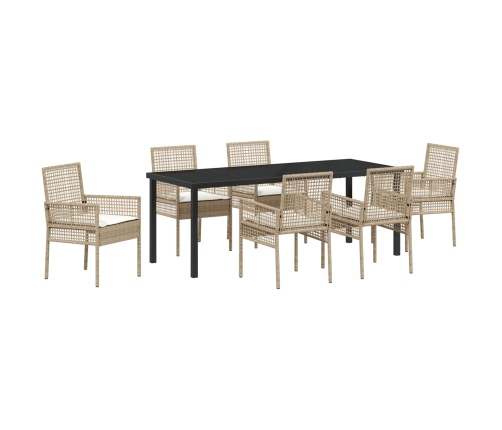 Conjunto de Comedor de Jardín de 7 Piezas con Cojines Beige de Ratán