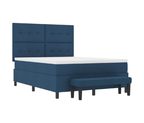 Cama con Somier  con Colchón & Banco Azul 140x190 cm Tela