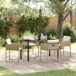 Conjunto de Comedor de Jardín de 5 Piezas con Cojines Beige Ratan PE