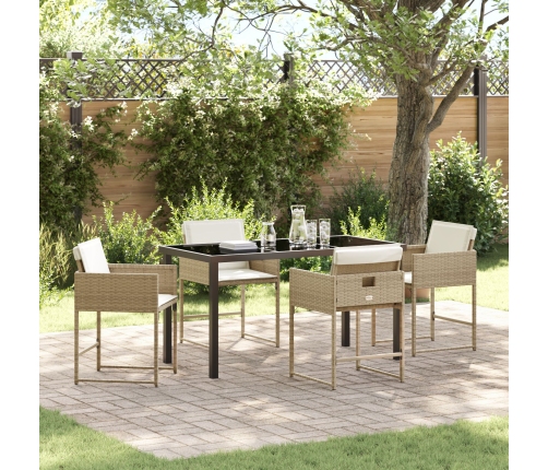 Conjunto de Comedor de Jardín de 5 Piezas con Cojines Beige Ratan PE