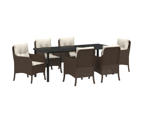 Set de Comedor de Jardín  de 7 Piezas con Cojines Marrón Ratán Poli
