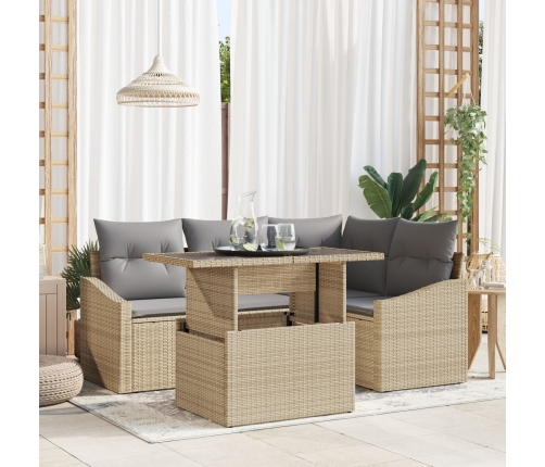 Set de Sofá de Jardín  Conjunto de 5 Beige, Gris Ratán, Poliéster