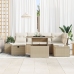 Set de Sofá de Jardín de 7 Piezas con Cojines Beige de Poliratán