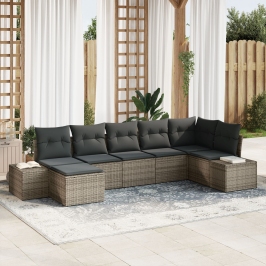 Conjunto de Sofás de Jardín  de 7 Piezas con Cojines Ratán Poli Gris