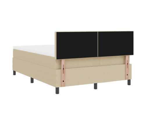 Cama con Box Spring  con Colchón & Luz LED Verde Gris 140x200 cm Tela de Pana