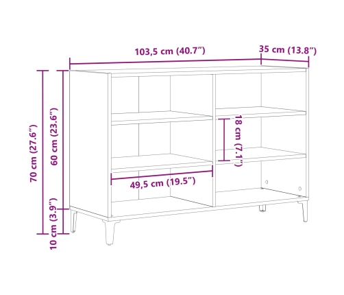 Mueble de almacenamiento Negro Roble 103,5x35x70 cm Madera elaborada