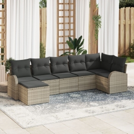 Juego de Sofá de Jardín Set de 7 Beige Ratan, Poliéster