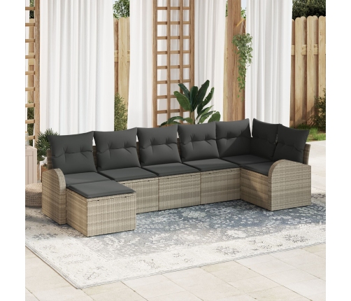 Juego de Sofá de Jardín Set de 7 Beige Ratan, Poliéster