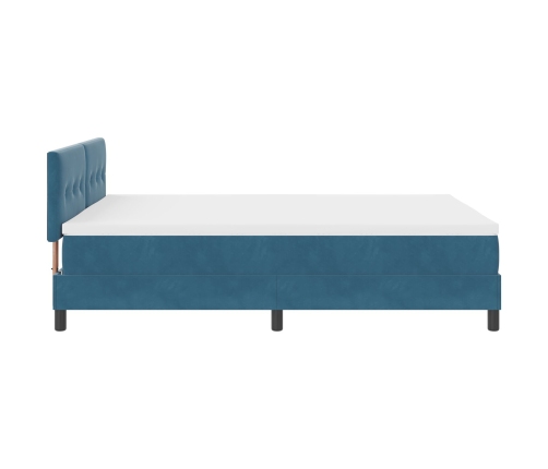 Cama Box Spring  con Colchón Azul Oscuro 160x200 cm de Terciopelo
