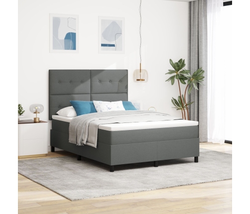 Cama Box Spring  con Colchón Gris Oscuro 140x200 cm Tela