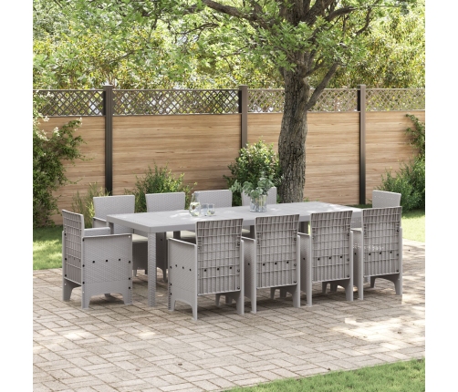 Conjunto de Comedor de Jardín de 11 Piezas con Cojines Gris Claro Poliratán