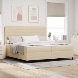 Cama Box Spring  con Colchón Crema 200x200 cm Tela
