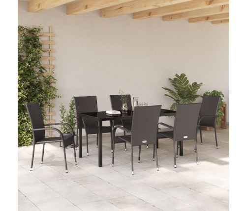 Juego de Comedor de Jardín de 7 Piezas Marrón Ratán PE