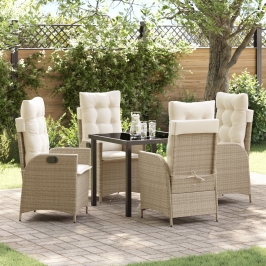 Set de Comedor de Jardín de 5 Piezas con Cojines Beige Poliratán