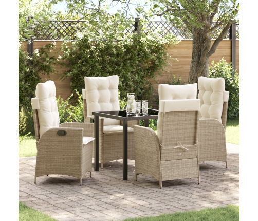 Set de Comedor de Jardín de 5 Piezas con Cojines Beige Poliratán