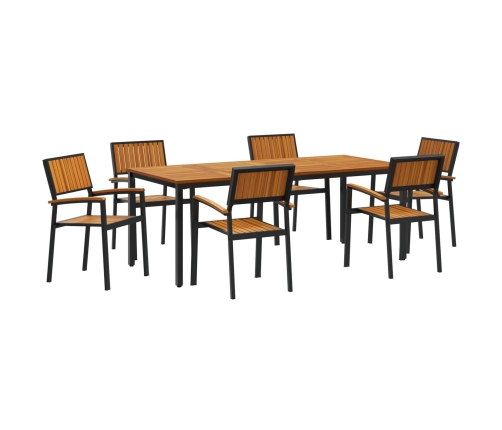 Set de Comedor de Jardín  Set de 7 Negro y Marrón Metal y Madera