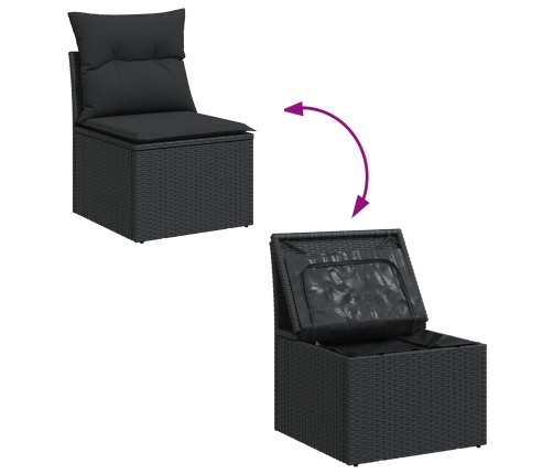 Juego de Sofás de Jardín Set de 9 Negro Ratán, Tela