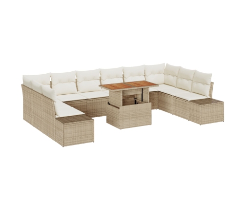 Conjunto de sofá de jardín de 11 piezas con cojines beige de ratán sintético
