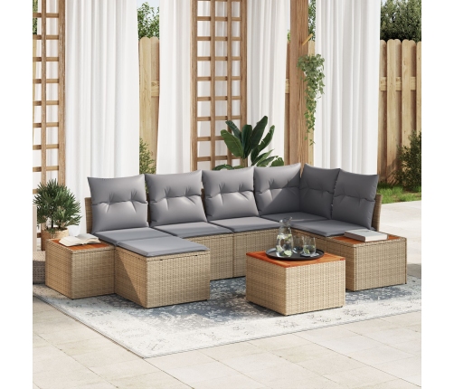 Juego de Sofás de Jardín de 7 Piezas con Cojines Beige Poliratán Acacia