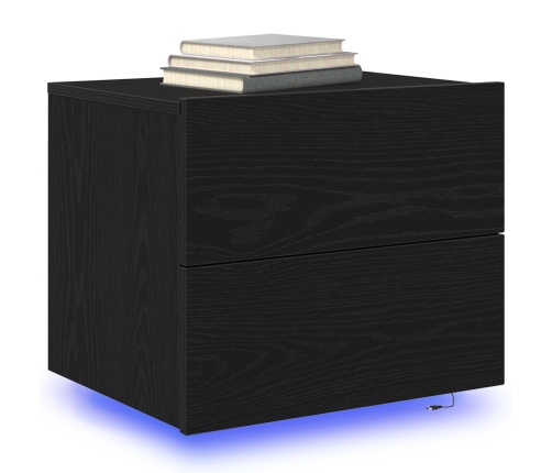 Cabinet de Noche  con LED Montado en la Pared Roble Negro 50x39x41 cm