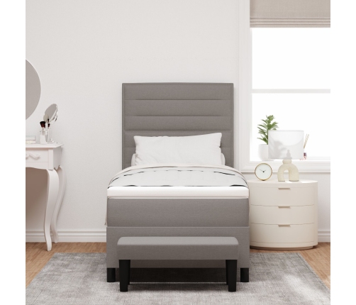 Cama con Base de Resorte con Colchón y Banco Taupe 100x200 cm Tela