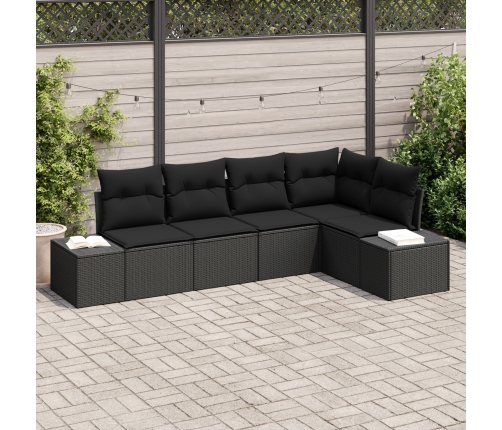 Set de Sofá de Jardín de 5 Piezas con Cojines Negro Poliratán