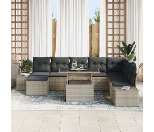 Set de Sofá de Jardín  9 Piezas Marrón claro, negro