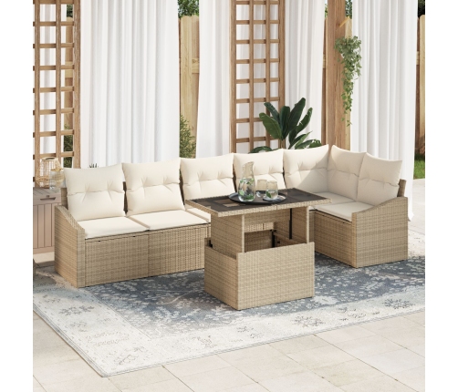 Juego de Sofás de Jardín de 7 Piezas con Cojines Beige Poliratán