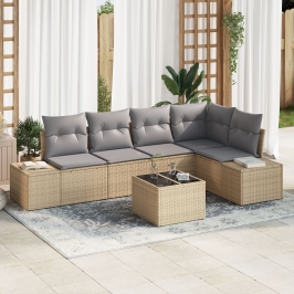 Set de sofá de jardín de 6 piezas  con cojines ratán sintético negro