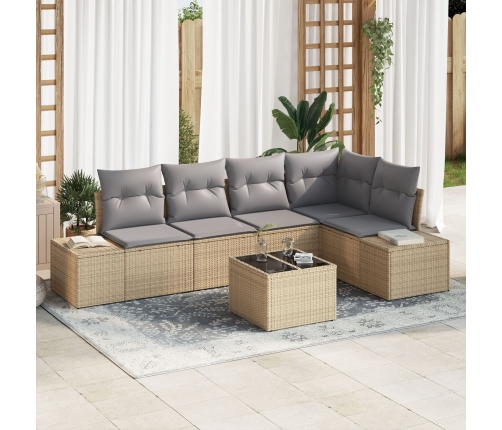 Set de sofá de jardín de 6 piezas  con cojines ratán sintético negro