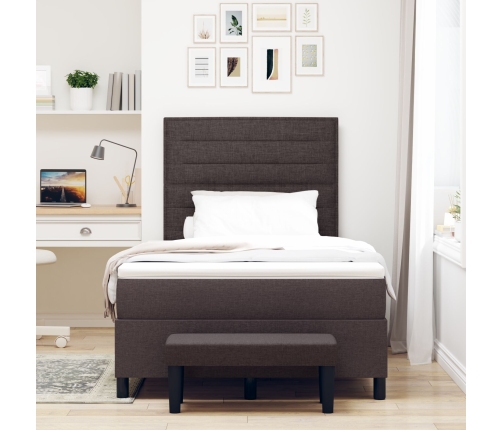 Cama con Somier y Colchón & Banco Marrón Oscuro 120x200 cm Tela