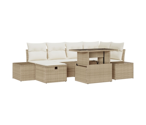 Set de Sofá de Jardín  de 7 piezas con Cojines Beige Poliratán