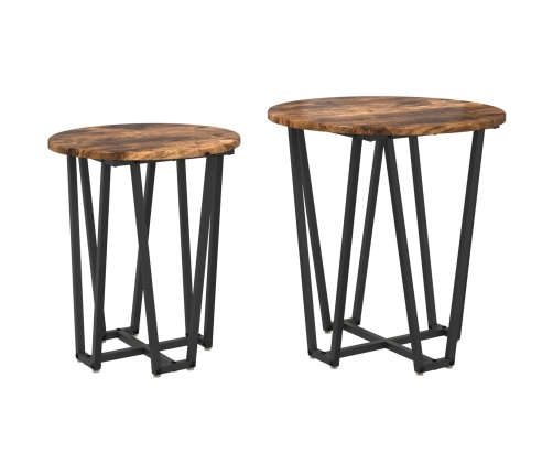 Mesa Auxiliar 2 Pzs de Roble Ahumado con Madera Ingenierizada y Metal