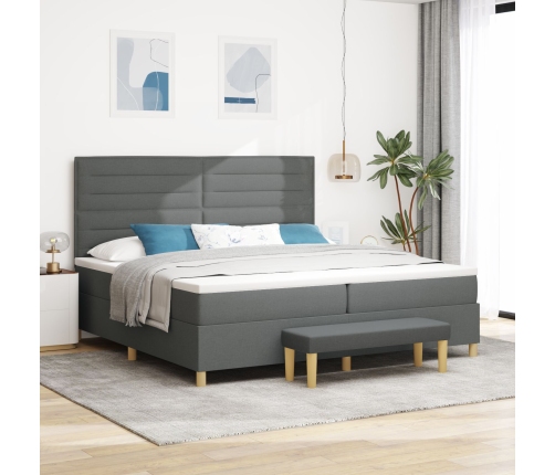 Cama con somier  con colchón y banco gris oscuro 200x200 cm de tela