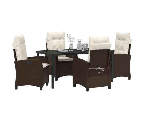 Conjunto de comedor de jardín  de 5 piezas con cojines Marrón Poliratán