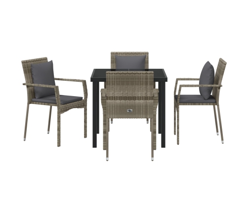 Juego de Comedor de Jardín  de 5 Piezas con Cojines Gris Poliratán