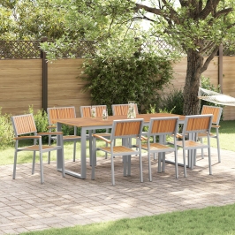 Conjunto de Comedor de Jardín  Juego de 9 Gris, Tono Madera Metal