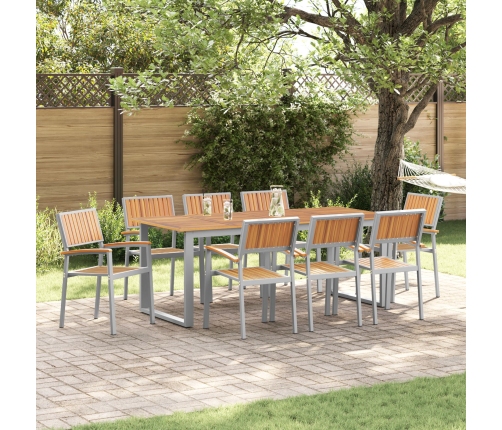 Conjunto de Comedor de Jardín  Juego de 9 Gris, Tono Madera Metal