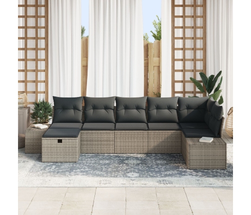 Juego de Sofá de Jardín de 7 Piezas con Co cushions Gris de Ratán Sintético
