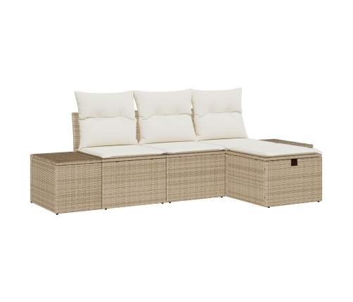 Conjunto de Sofá de Jardín de 4 Piezas con Cojines Ratán Plástico Beige