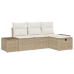 Conjunto de Sofá de Jardín de 4 Piezas con Cojines Ratán Plástico Beige